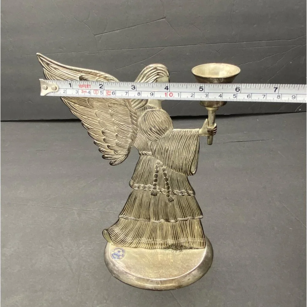 Christmas International Silver Co Angel Candle Holder Silver-Plated Vintage 1998